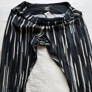 Brooks Black and Gray Striped Running Tights